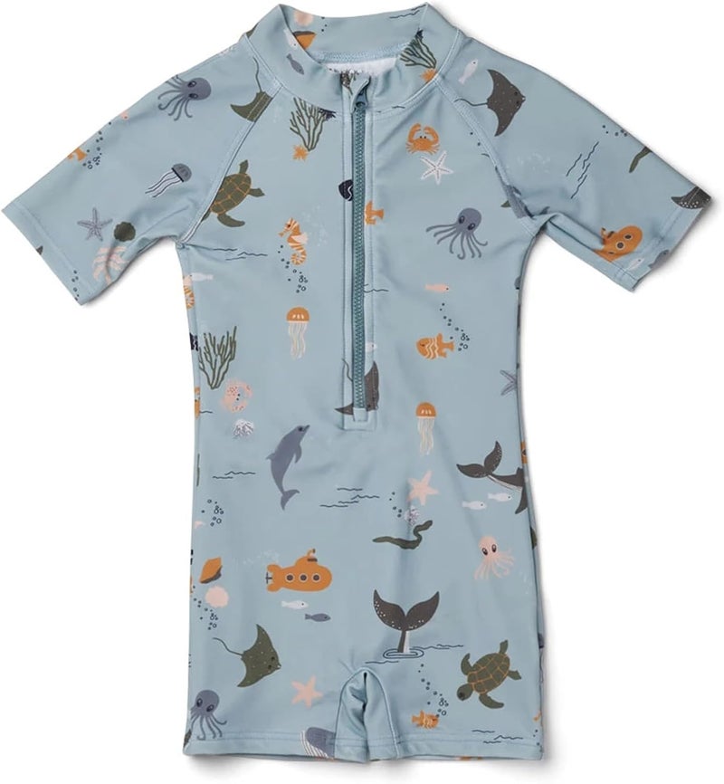 LDIOIF Boys One Piece Swimsuit Whale Dolphin Bathing Suit Zipper Rash Guard Short Sleeve Swimwear Shark Beach Wear UPF50 6-7Y - Image 1